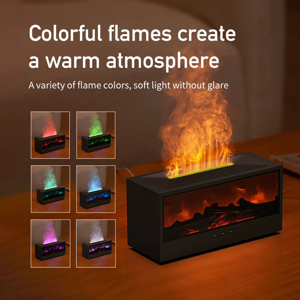 Dynamic Flame Fireplace Air Humidifier Waterless Auto-Off Aroma Essential Oil Diffuser with Remote & Realistic Fireplace Lights