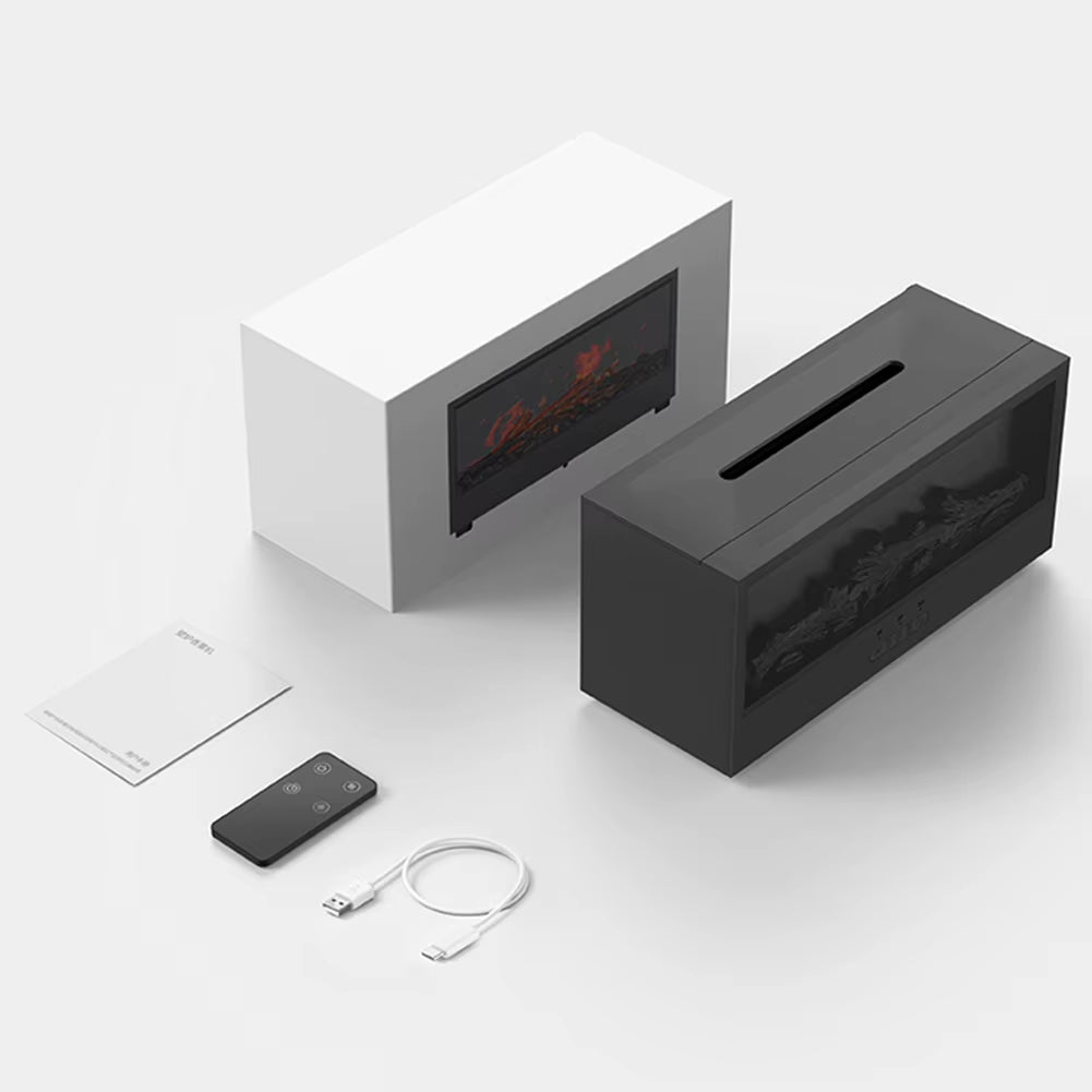 Dynamic Flame Fireplace Air Humidifier Waterless Auto-Off Aroma Essential Oil Diffuser with Remote & Realistic Fireplace Lights