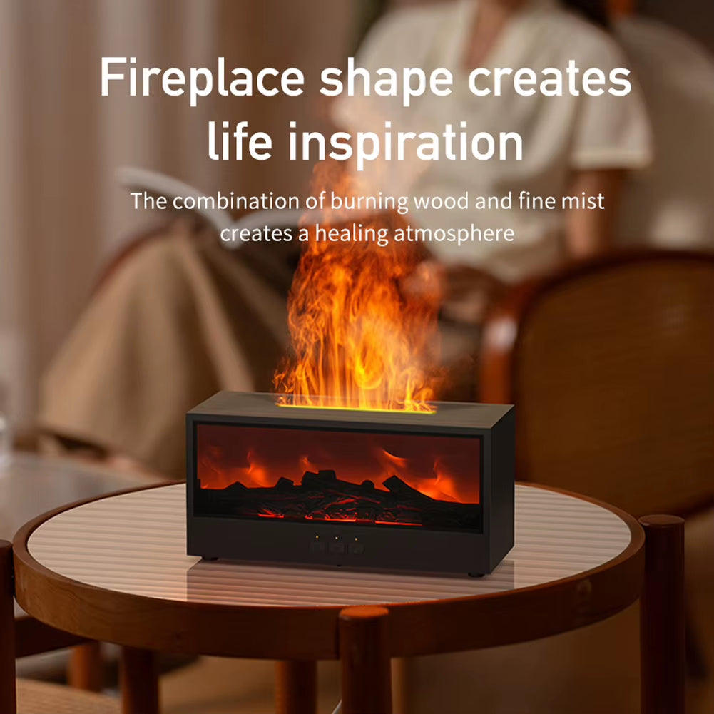 Dynamic Flame Fireplace Air Humidifier Waterless Auto-Off Aroma Essential Oil Diffuser with Remote & Realistic Fireplace Lights