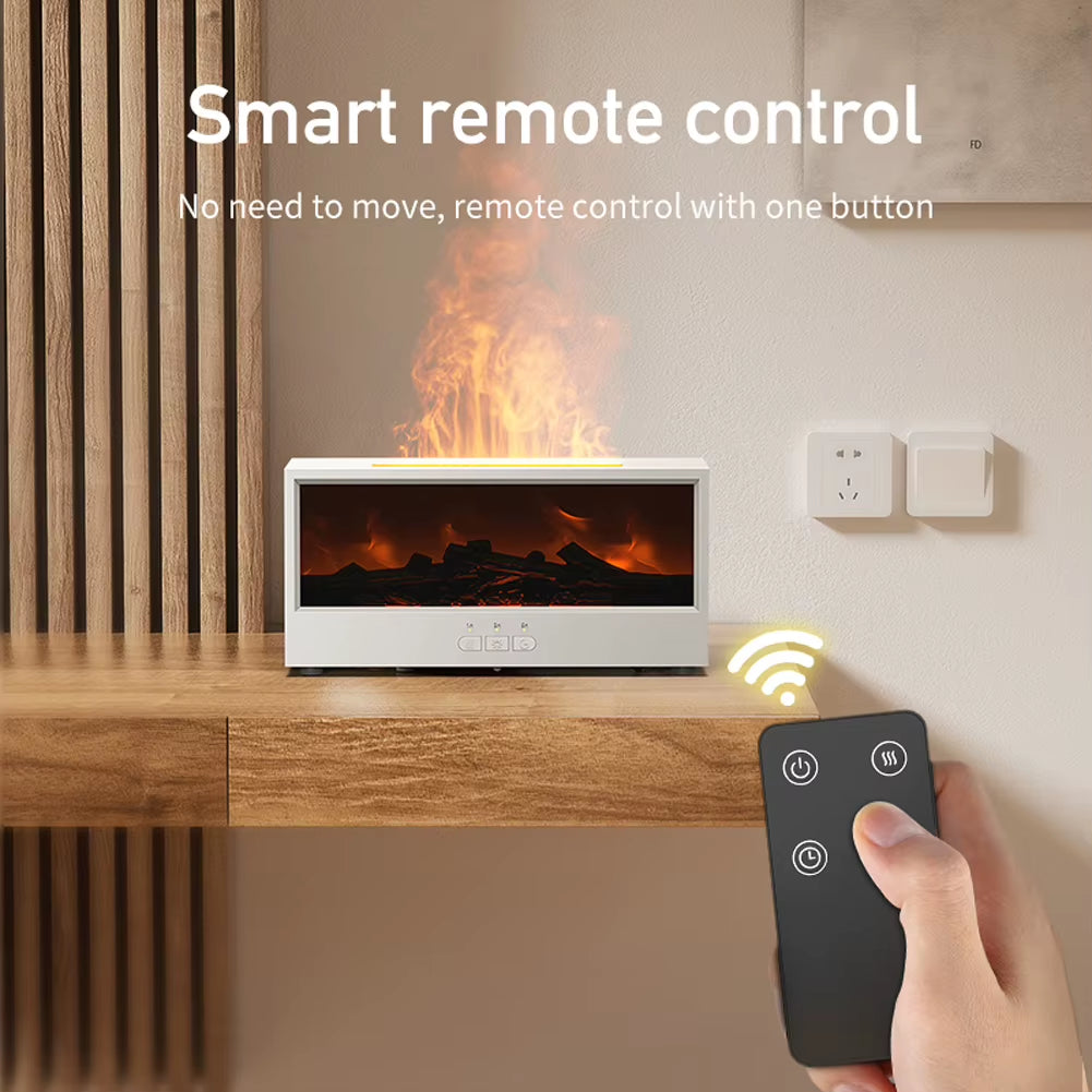 Dynamic Flame Fireplace Air Humidifier Waterless Auto-Off Aroma Essential Oil Diffuser with Remote & Realistic Fireplace Lights